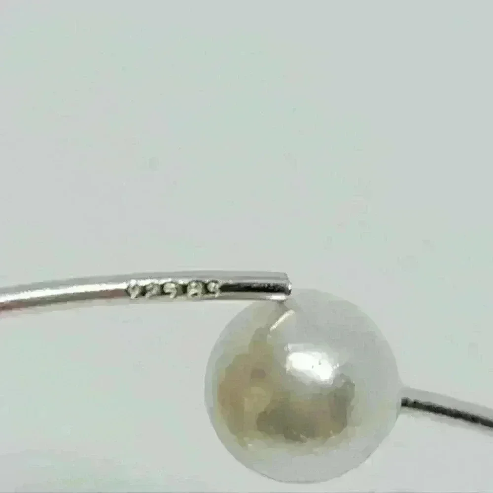 New Stamped 925 Imitation Pearl Illusion Wire Earring - Picture 4 of 4